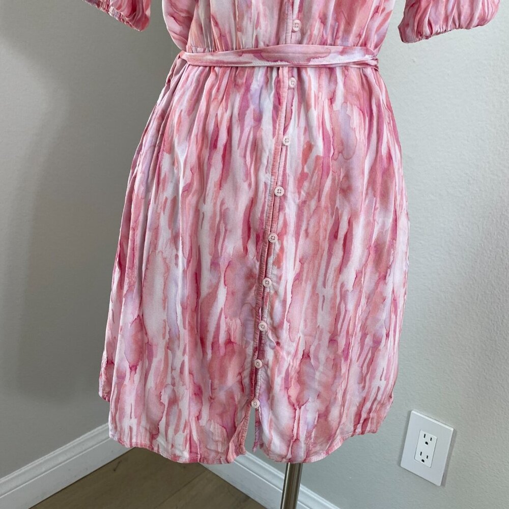 Anthropologie Cloth & Stone Womens Medium Button Up Mini Dress Short Sleeve Pink - Picture 10 of 16